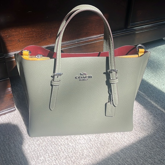 Coach Green Leather Tote with Silver Hardware - Picture 8 of 9